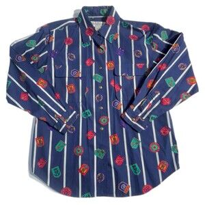 All Week Long Crest & Stripe Button Down Shirt Men’s Size Medium